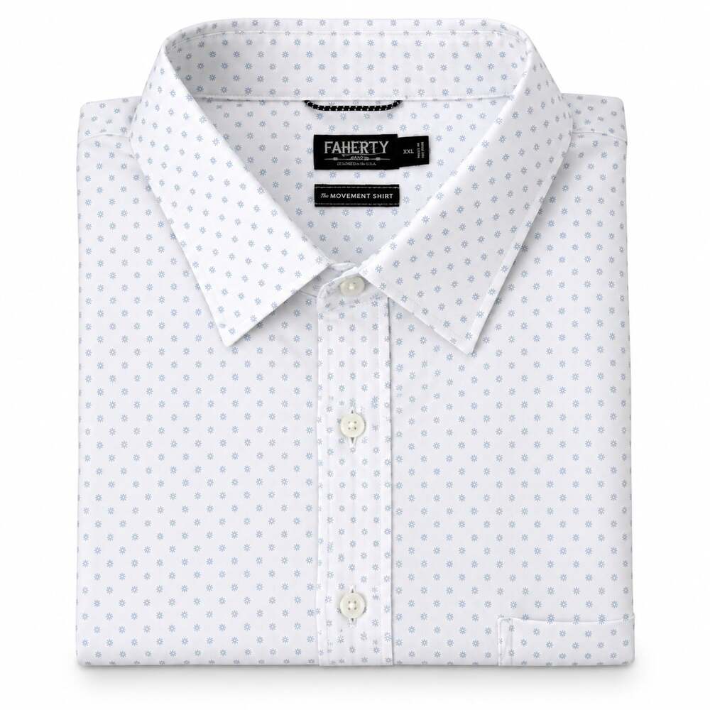 Faherty The Movement Shirt Short Sleeve Button Down White Blue Floral Print XXL